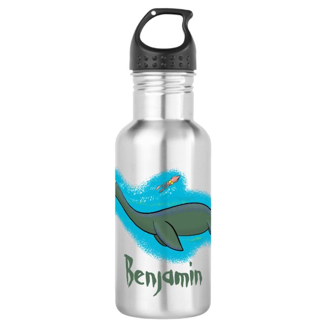 Cute, happy sea monster plesiosaur cartoon 532 ml water bottle (Front)