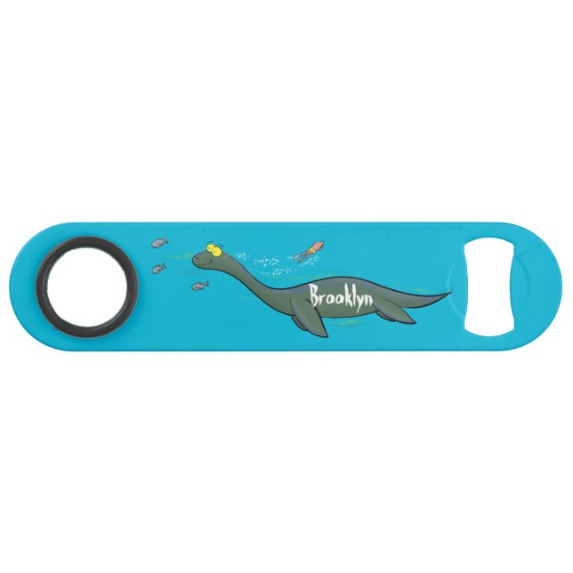 Cute, happy sea monster plesiosaur cartoon bar key (Front (Horizontal))