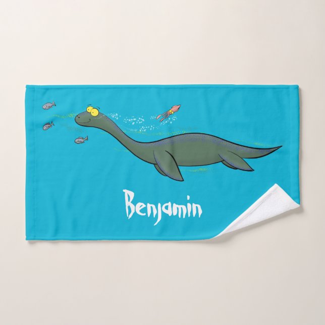 Cute, happy sea monster plesiosaur cartoon bath towel set (Hand Towel)