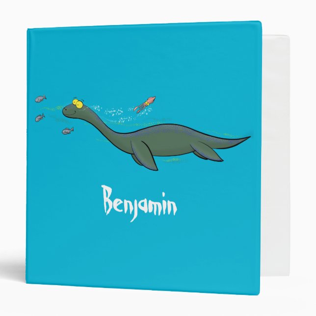 Cute, happy sea monster plesiosaur cartoon binder (Front/Inside)