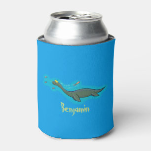 Cute, happy sea monster plesiosaur cartoon can cooler