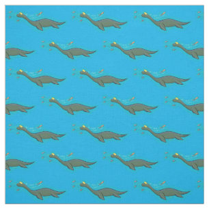 Cute, happy sea monster plesiosaur cartoon fabric