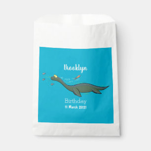 Cute, happy sea monster plesiosaur cartoon favour bag