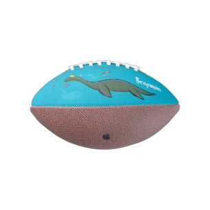Cute, happy sea monster plesiosaur cartoon football