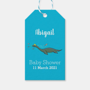 Cute, happy sea monster plesiosaur cartoon gift tags
