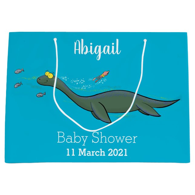 Cute, happy sea monster plesiosaur cartoon large gift bag (Front)