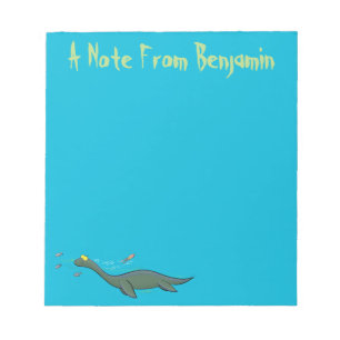 Cute, happy sea monster plesiosaur cartoon notepad