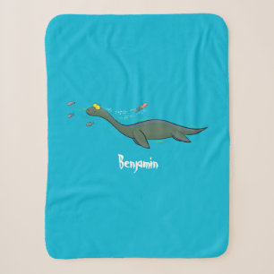 Cute, happy sea monster plesiosaur cartoon sherpa blanket