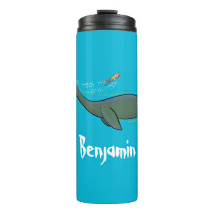 Cute, happy sea monster plesiosaur cartoon thermal tumbler