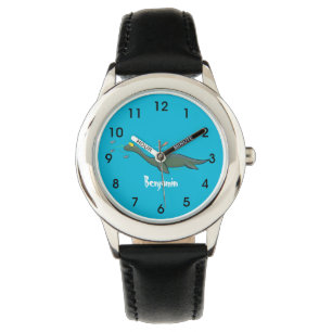 Cute, happy sea monster plesiosaur cartoon watch