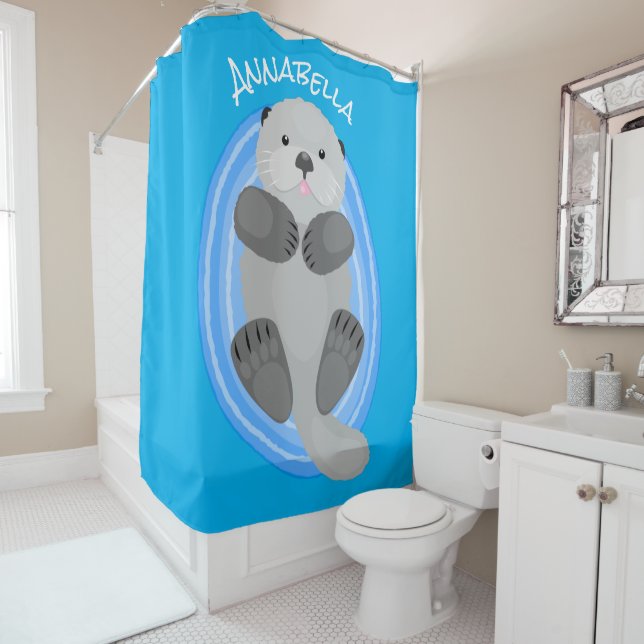 Cute happy sea otter blue cartoon illustration (In Situ)