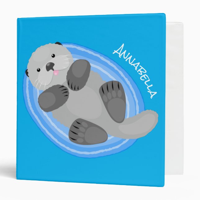 Cute happy sea otter blue cartoon illustration binder (Front/Inside)
