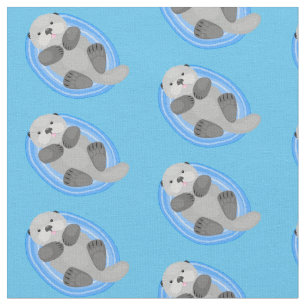 Cute happy sea otter blue cartoon illustration fabric