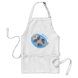 Cute happy sea otter blue cartoon illustration standard apron