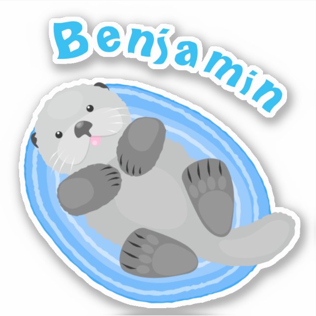 Cute happy sea otter cartoon illustration (Front)