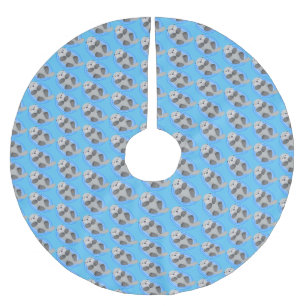 Cute happy sea otter cartoon illustration brushed polyester tree skirt