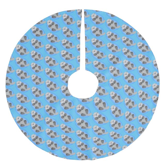 Cute happy sea otter cartoon illustration brushed polyester tree skirt (Front)