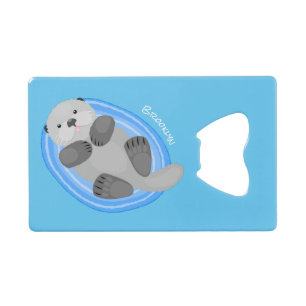 Cute happy sea otter cartoon illustration credit card bottle opener