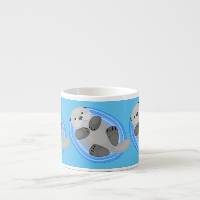 Cute happy sea otter cartoon illustration espresso cup (Front)
