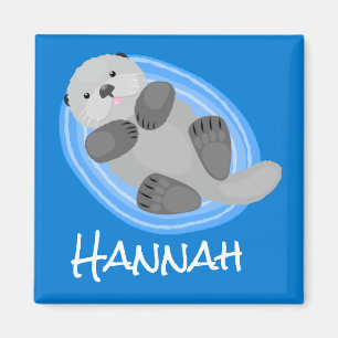 Cute happy sea otter cartoon illustration magnet