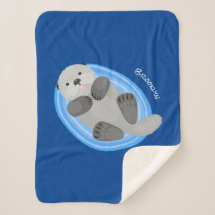 Cute happy sea otter cartoon illustration sherpa blanket