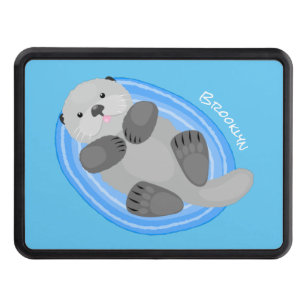 Cute happy sea otter cartoon illustration trailer hitch cover