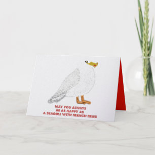 Cute happy seagull with French fries Holiday Card