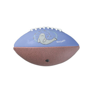Cute happy seal and fish blue cartoon illustration football