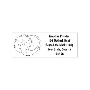 Cute happy seal and fish blue cartoon illustration rubber stamp