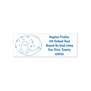 Cute happy seal and fish blue cartoon illustration self-inking stamp