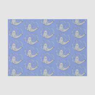 Cute happy seal and fish blue cartoon illustration tissue paper
