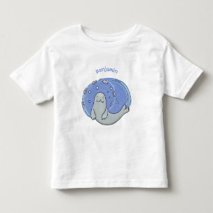 Cute happy seal and fish blue cartoon illustration toddler t-shirt