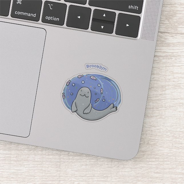 Cute happy seal and fish cartoon illustration (Detail)