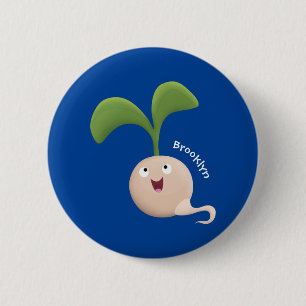 Cute happy seed sprout cartoon illustration  2 inch round button