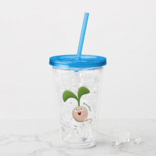 Cute happy seed sprout cartoon illustration acrylic tumbler