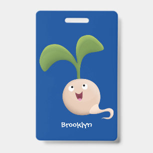 Cute happy seed sprout cartoon illustration badge