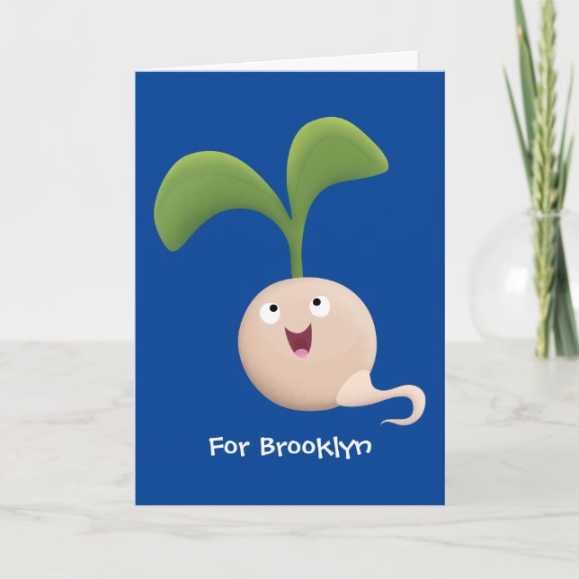 Cute happy seed sprout cartoon illustration card (Front)