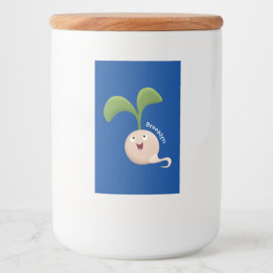 Cute happy seed sprout cartoon illustration food label