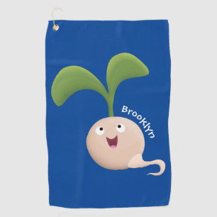 Cute happy seed sprout cartoon illustration golf towel