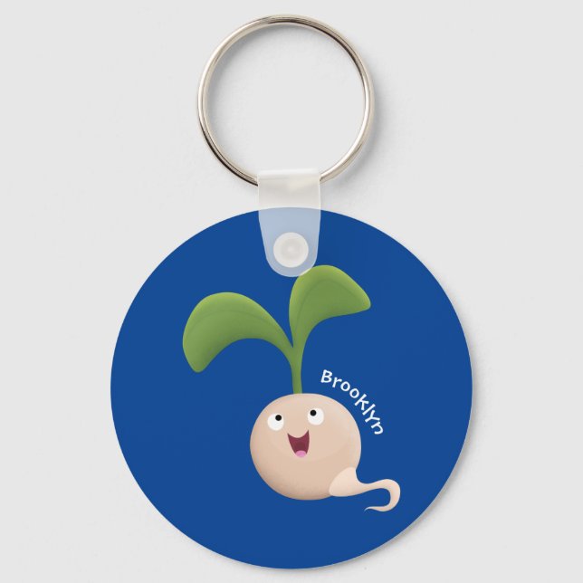 Cute happy seed sprout cartoon illustration keychain (Front)