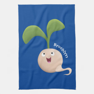 Cute happy seed sprout cartoon illustration kitchen towel