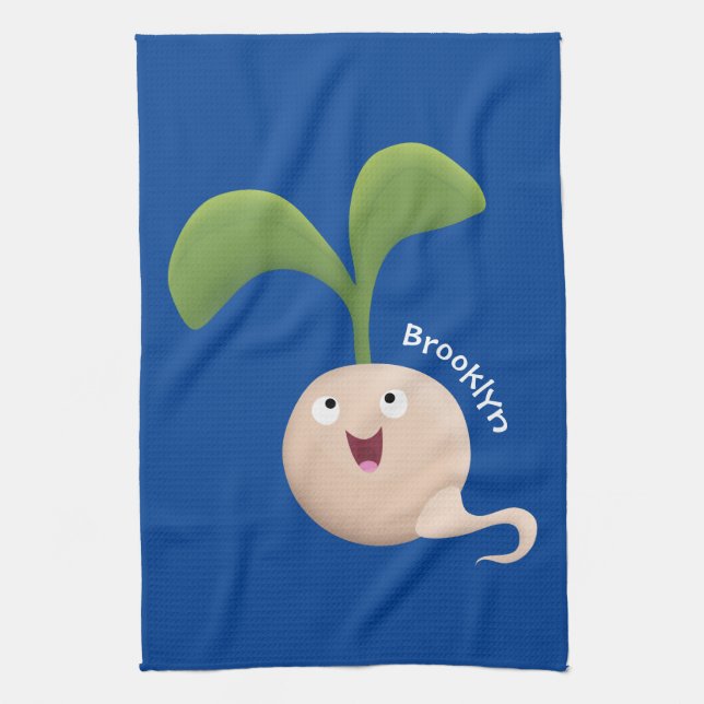 Cute happy seed sprout cartoon illustration kitchen towel (Vertical)