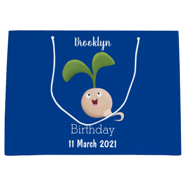 Cute happy seed sprout cartoon illustration large gift bag (Front)