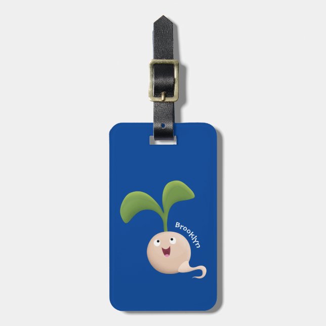 Cute happy seed sprout cartoon illustration luggage tag (Front Vertical)