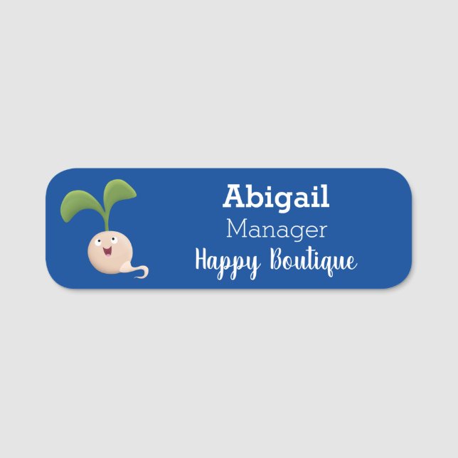 Cute happy seed sprout cartoon illustration name tag (Front)
