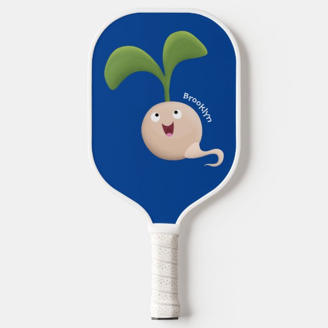 Cute happy seed sprout cartoon illustration pickleball paddle (Front)