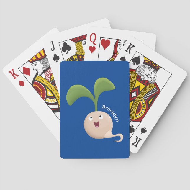 Cute happy seed sprout cartoon illustration playing cards (Back)
