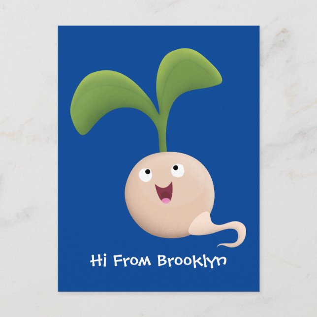 Cute happy seed sprout cartoon illustration postcard (Front)