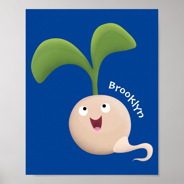 Cute happy seed sprout cartoon illustration poster (Front)