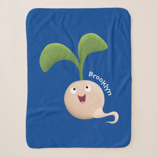 Cute happy seed sprout cartoon illustration sherpa blanket (Front)